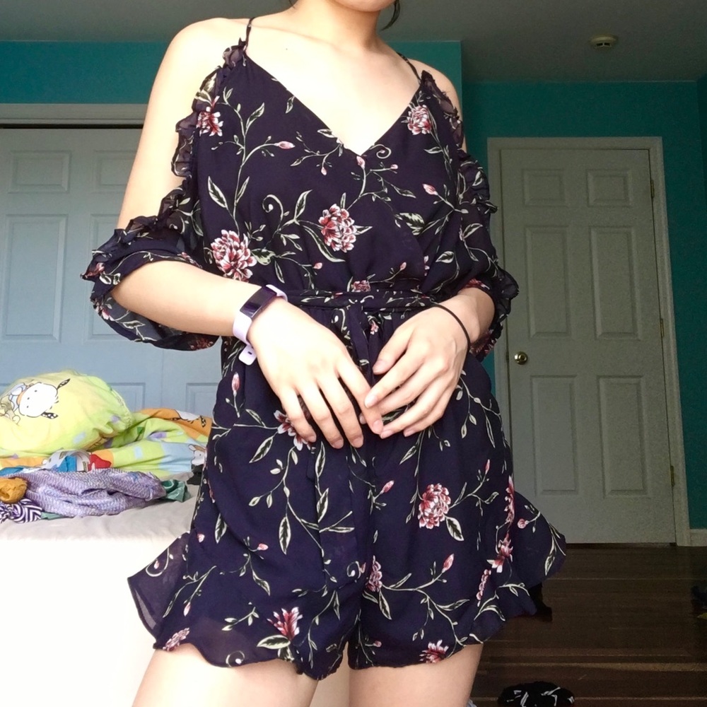 Bloomingdales Cold Shoulder Floral Ruffle Romper